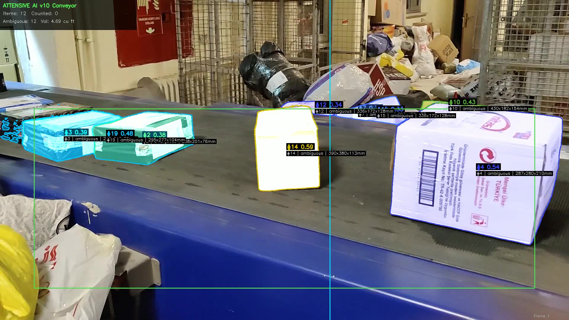 Attensive conveyor parcel dimensioning output